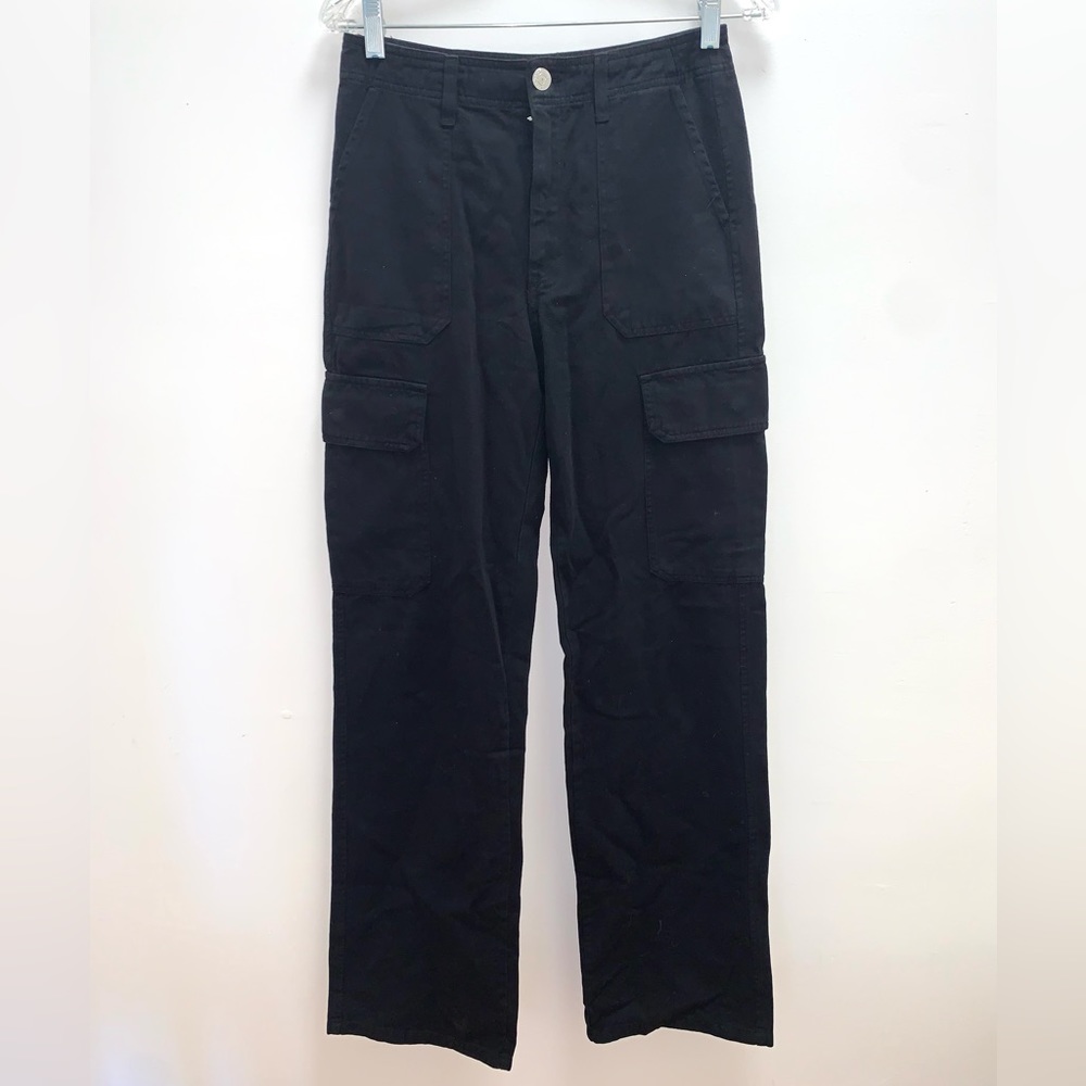 Zara Black High Waisted Cargo Straight Leg Jeans Size 2